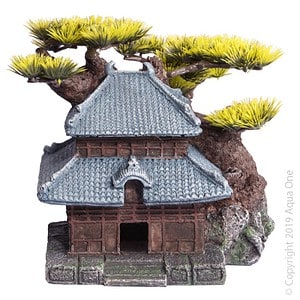 Ornament Oriental House With Bonsai 17x18x17cm