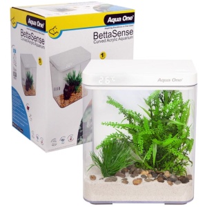 BettaSense 9.7L Curved Acrylic Aquarium 24.5×17.5×30.6cm White