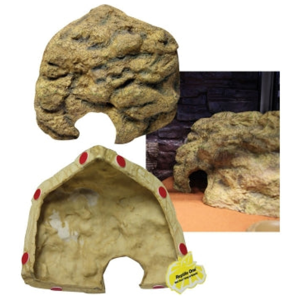Reptile One Hide Cave Corner Fit Rock Look - Medium 29X16X18Cm