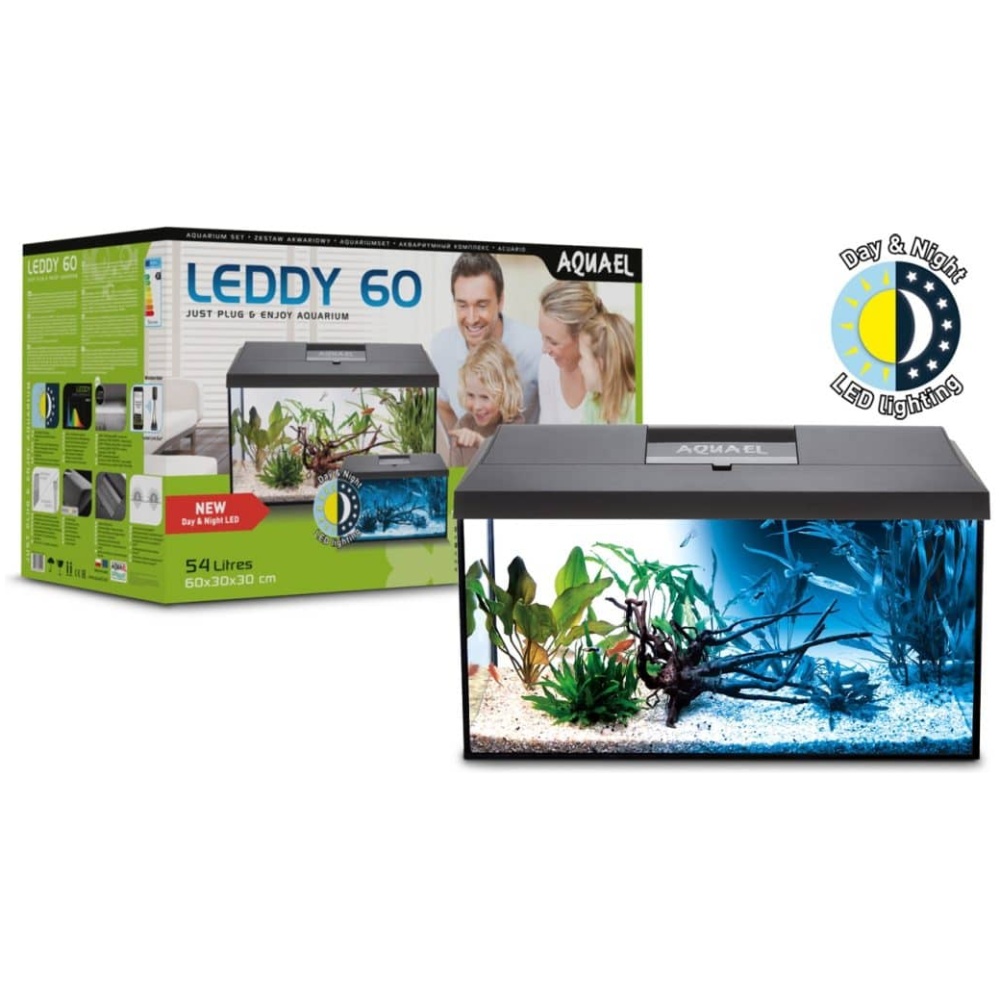 Aquael Leddy Day & Night 60 Black Aquarium Set